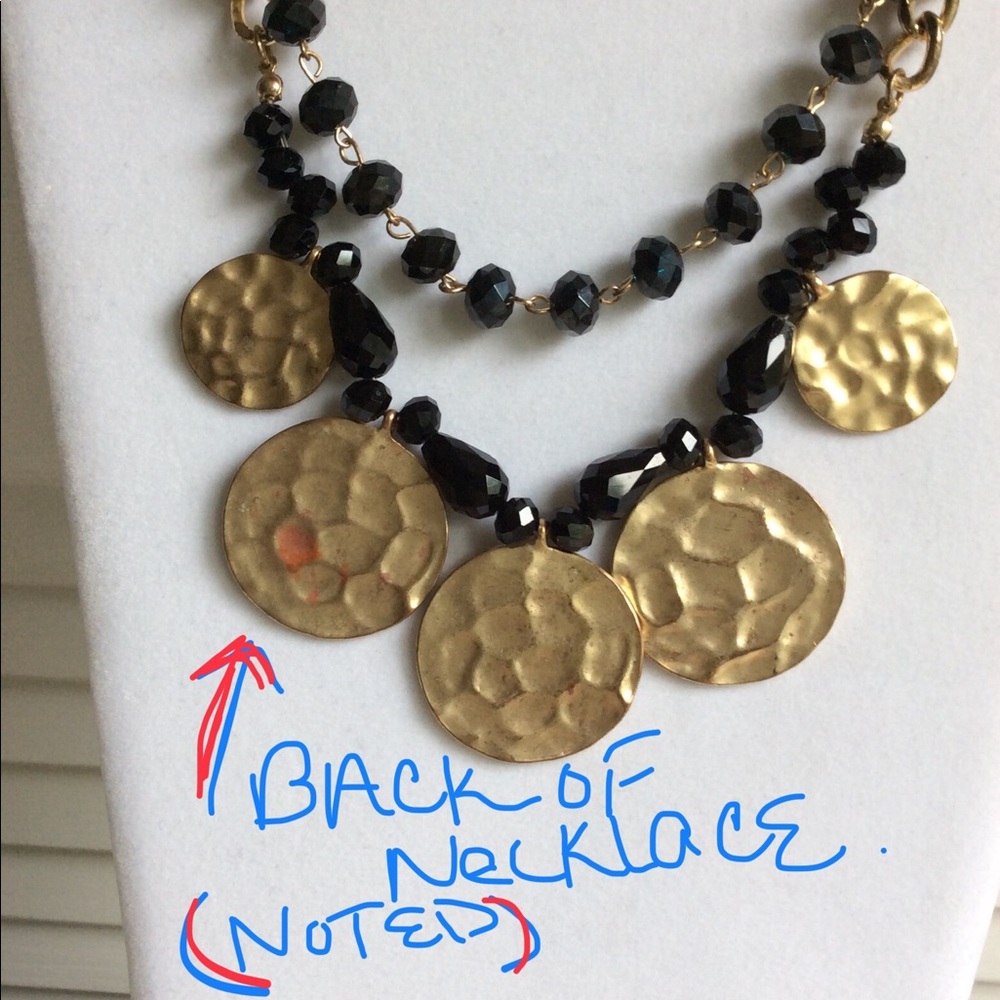 Statement Necklace w/Black Beads & Gold Circles. - Picture 5 of 7